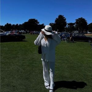 White silk long sleeve and pants set